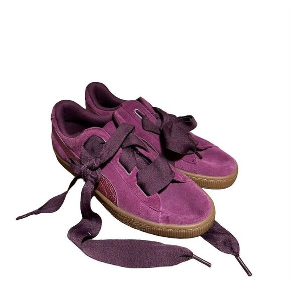 PUMA Suede Big Girl's‎ Sneakers Size 6C 36491801 Dark Purple Plum Fat Shoe Laces - Picture 1 of 8